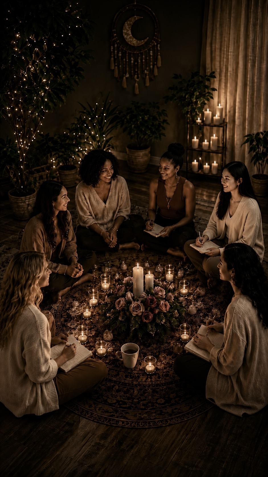 Selene Moon Circles — a cozy, candlelit gathering at Sophia Selene Yoga in Rockville, MD