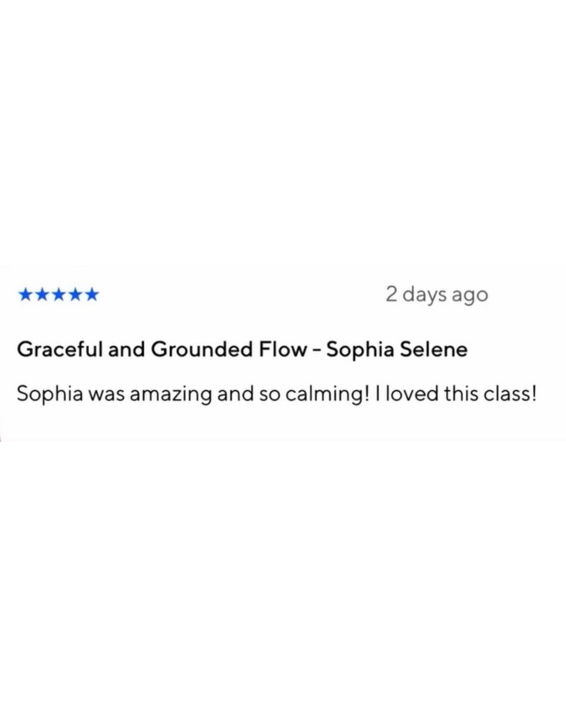 Screenshot of a positive message from a Sophia Selene Yoga client, shared with permission.