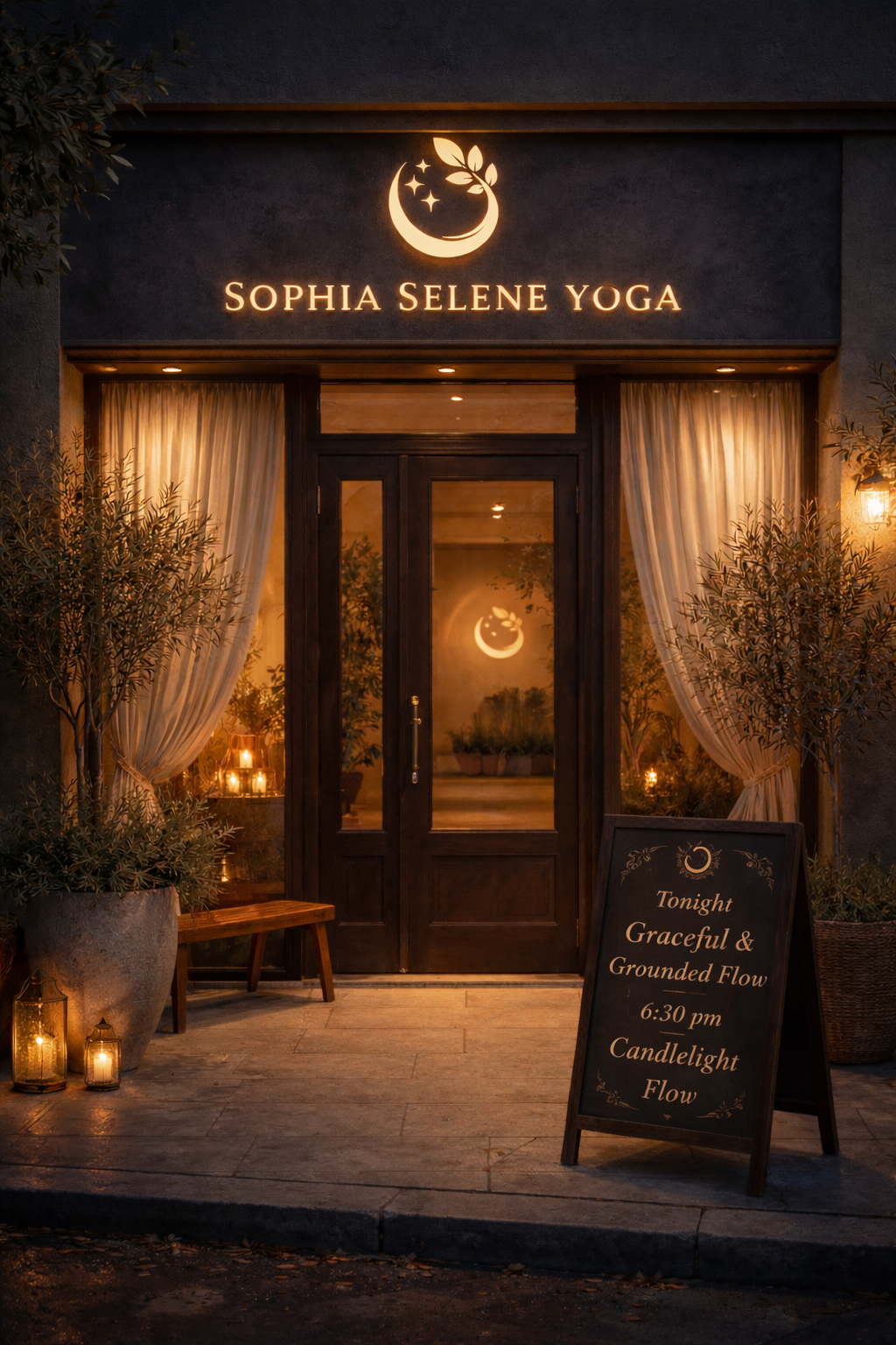 Sophia Selene Yoga storefront — location in the DMV area to be announced closer to opening.